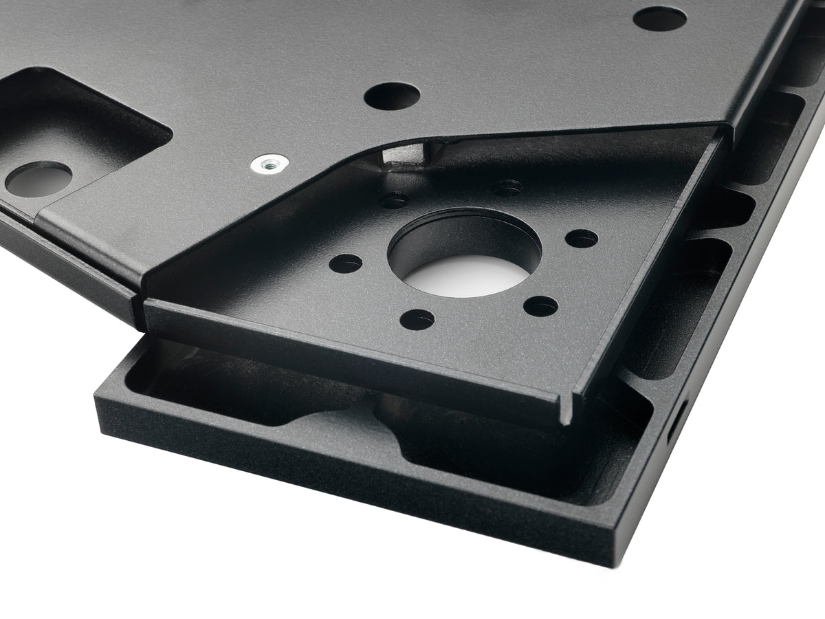 Underside of the Linn Kore sub-chassis showing the ribbed machined armboard