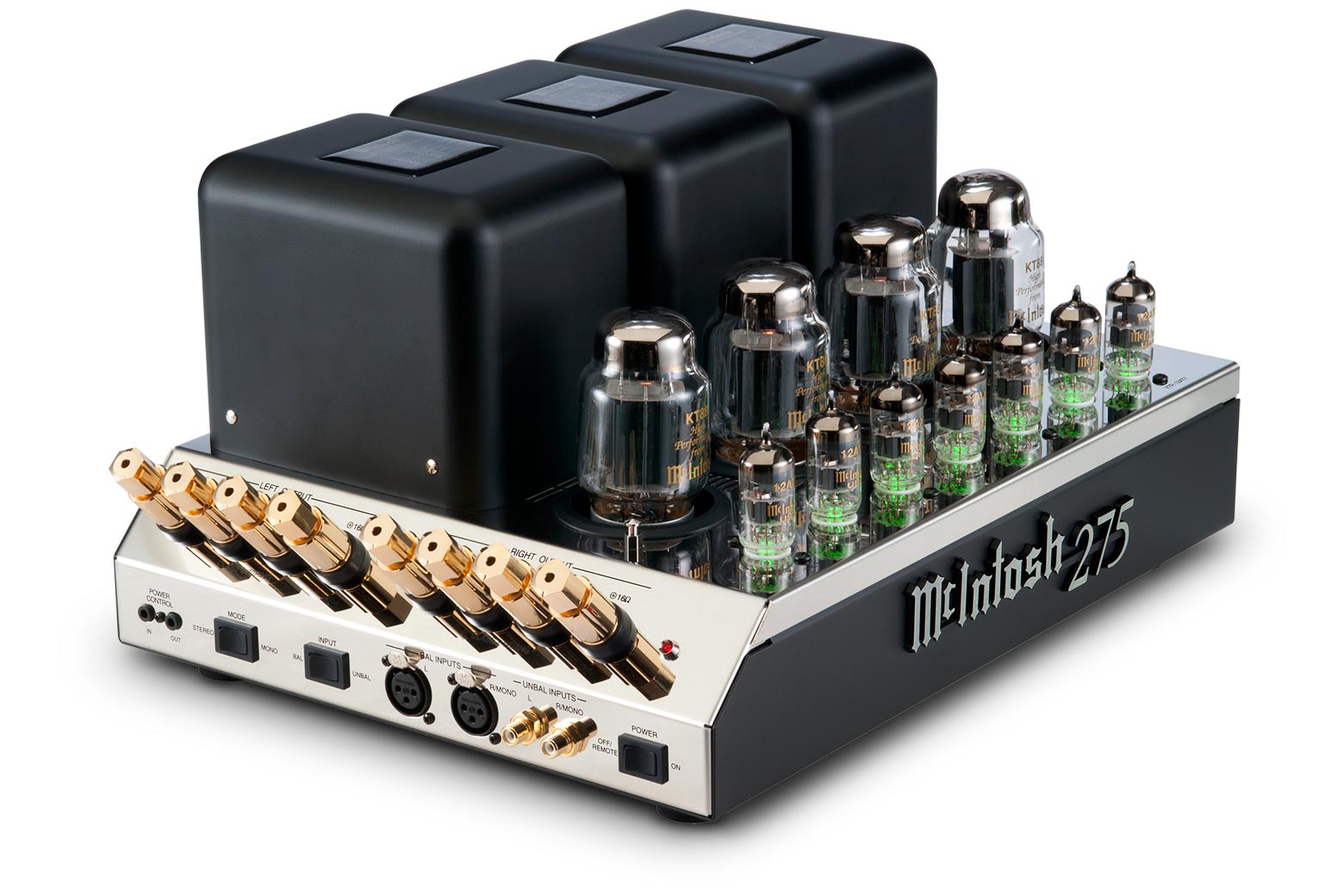 Complete angled view of the McIntosh MC275 vacuum-tube power amplifier