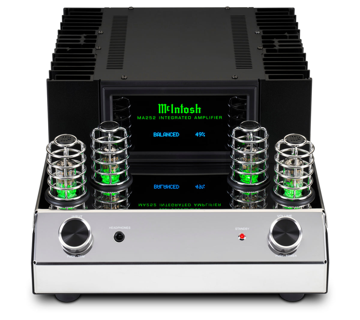 McIntosh MA252 integrated amplifier front and top view