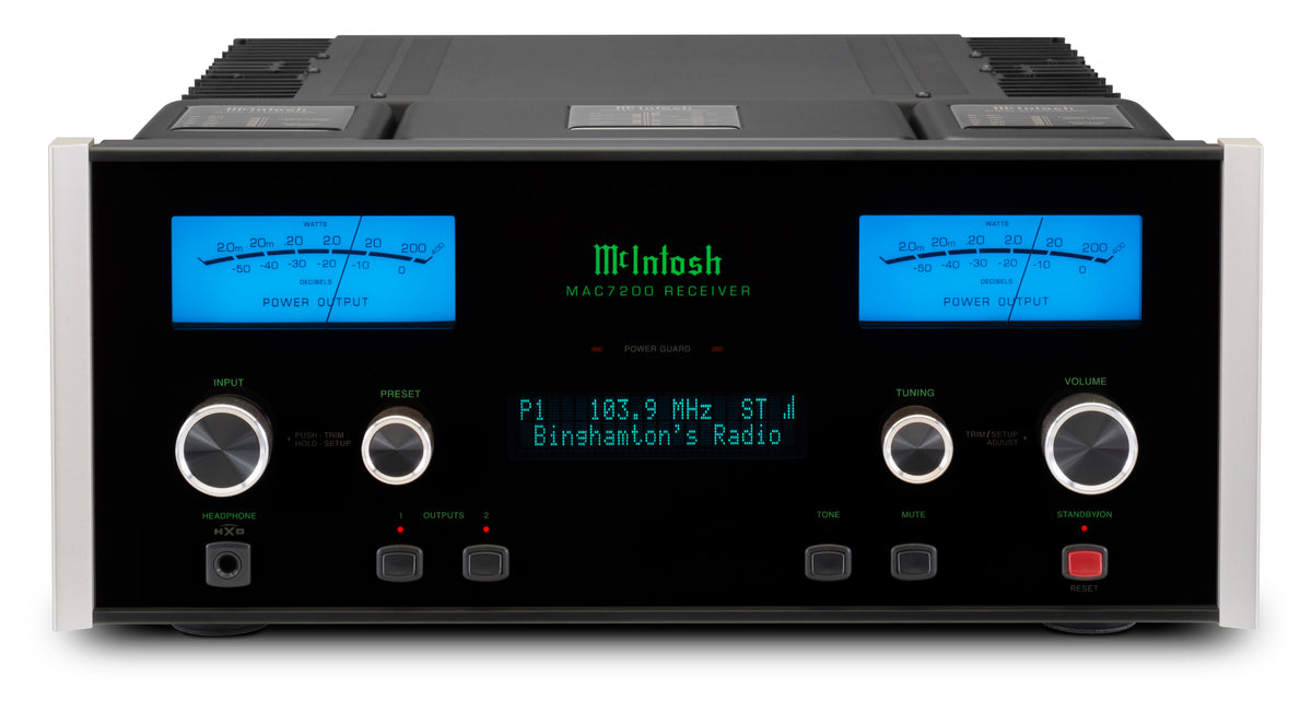 McIntosh MAC7200 receiver front and top view on white background