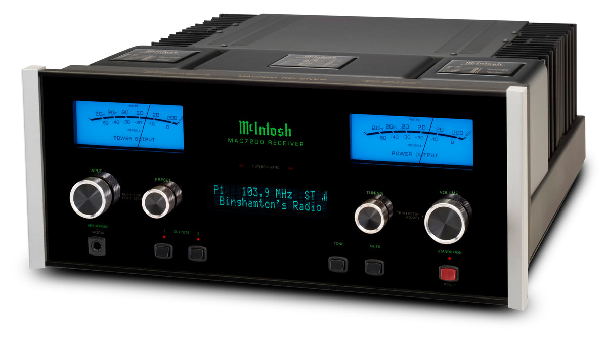 McIntosh MAC7200 receiver right-angle view on white background