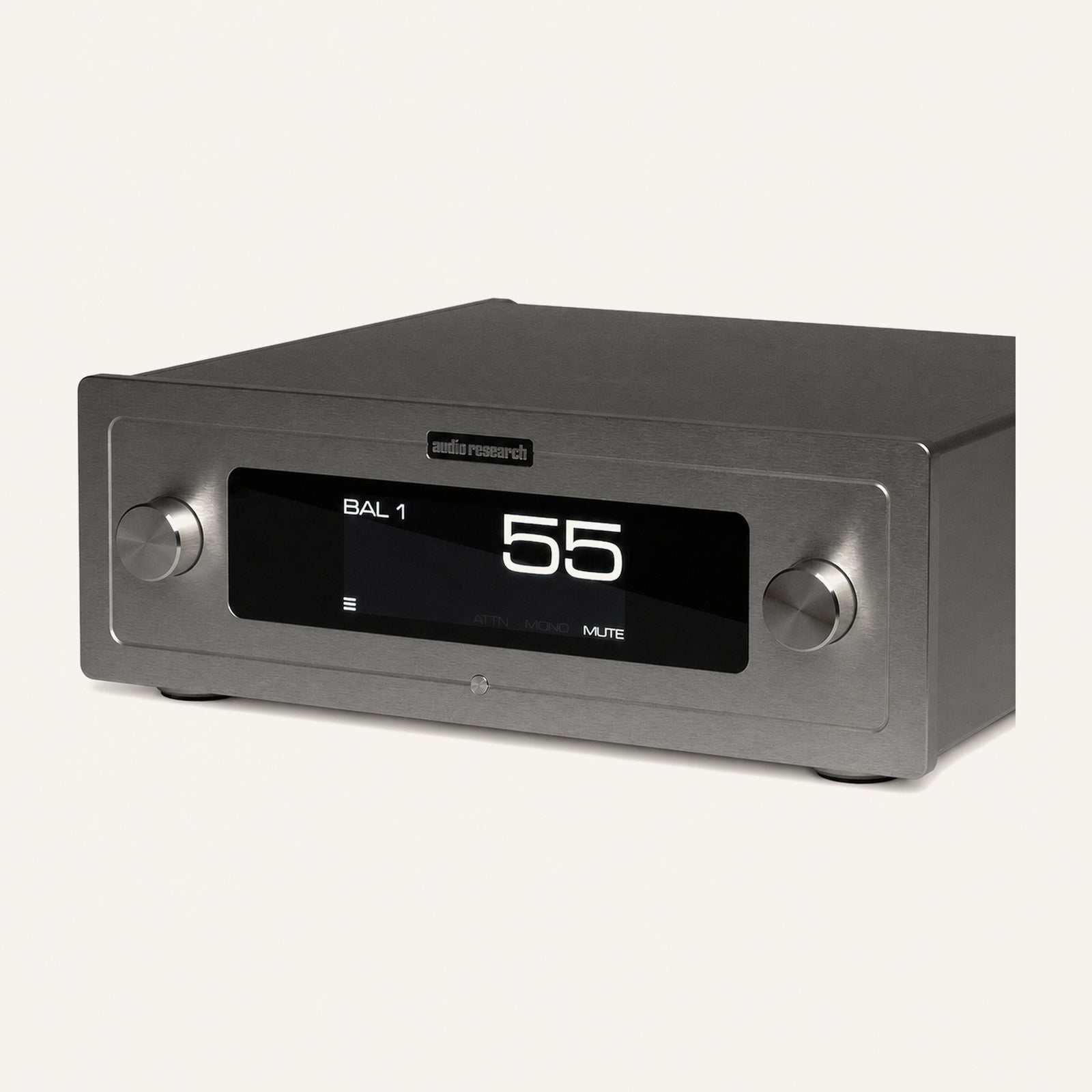 Audio Research LS-2 preamplifier, silver, front three-quarter view