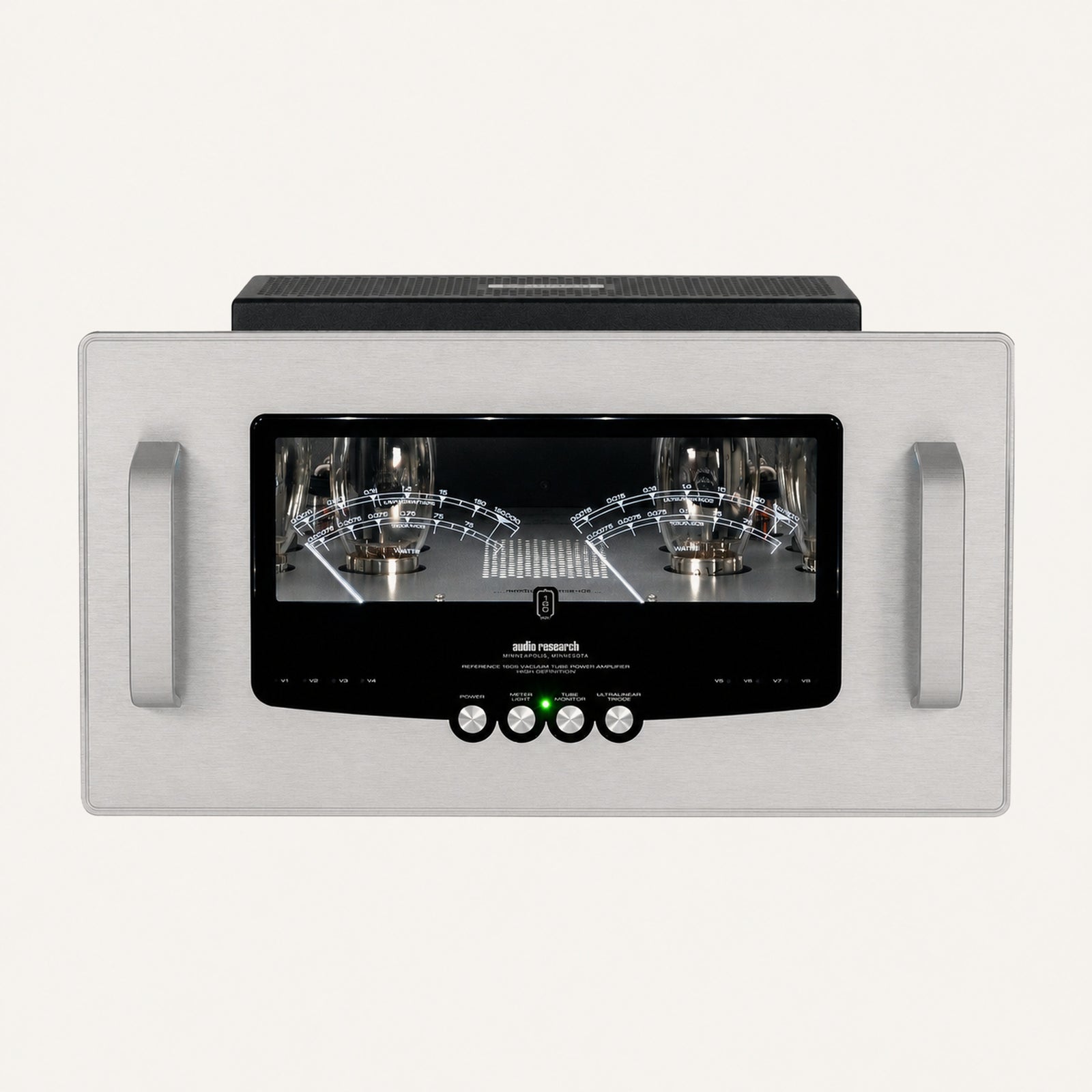 Audio Research Reference 160S stereo tube power amplifier, silver, front view