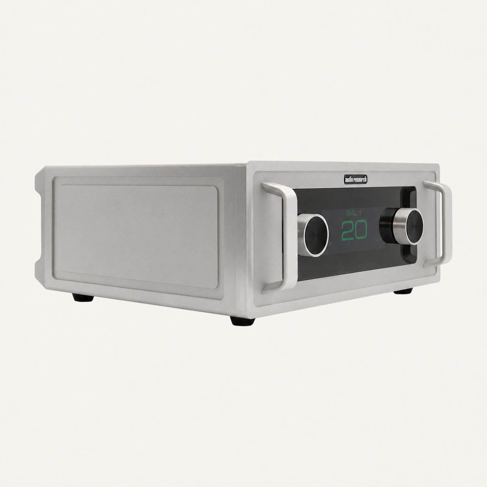 Audio Research Reference 20 preamplifier, silver, front three-quarter view