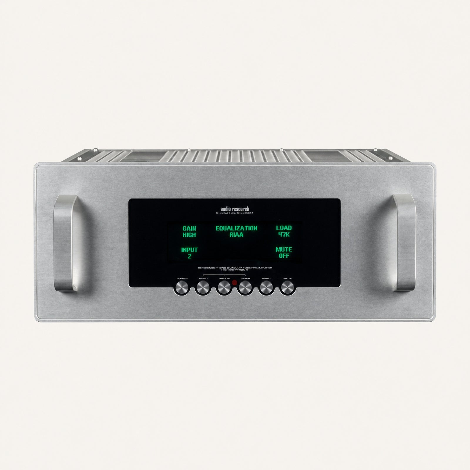 Audio Research Reference Phono 3SE phono preamplifier, silver, front view