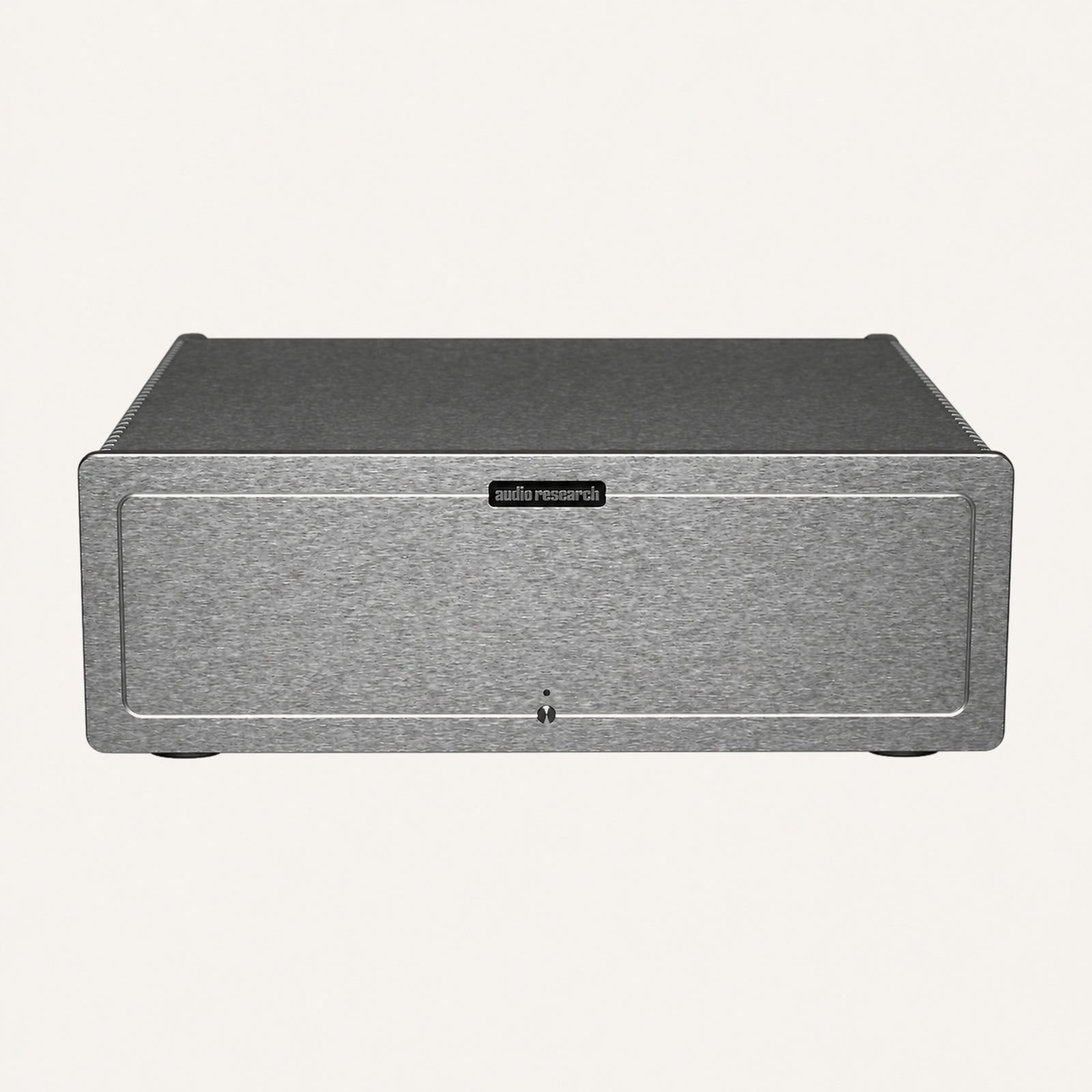 Audio Research S-100 stereo power amplifier, silver, front view
