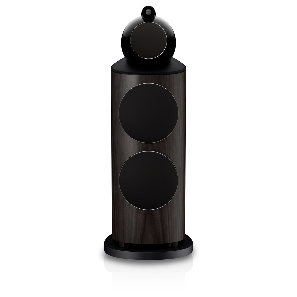 Bowers & Wilkins 801 D5 in Dark Walnut, front view with grille