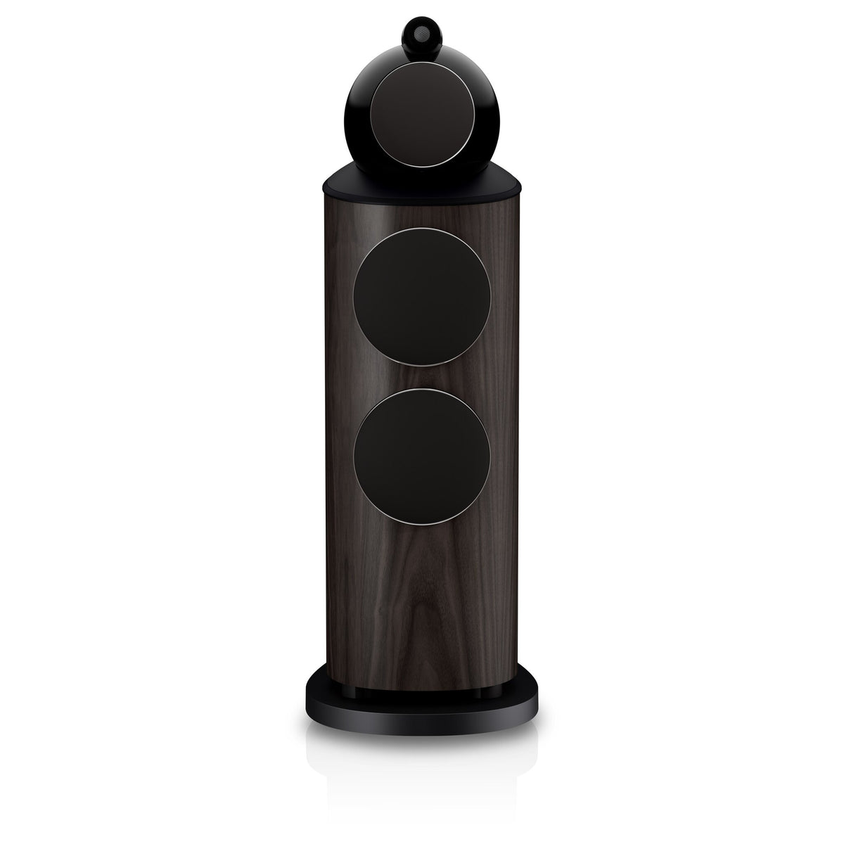 Bowers & Wilkins 802 D5 in Dark Walnut, front view with grille