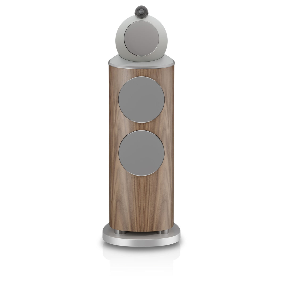 Bowers & Wilkins 802 D5 in Light Walnut, front view with grille