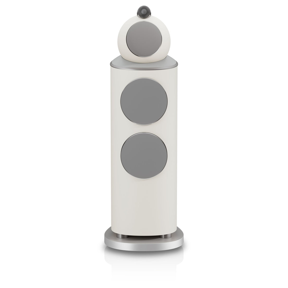 Bowers & Wilkins 802 D5 in Warm White, front view with grille