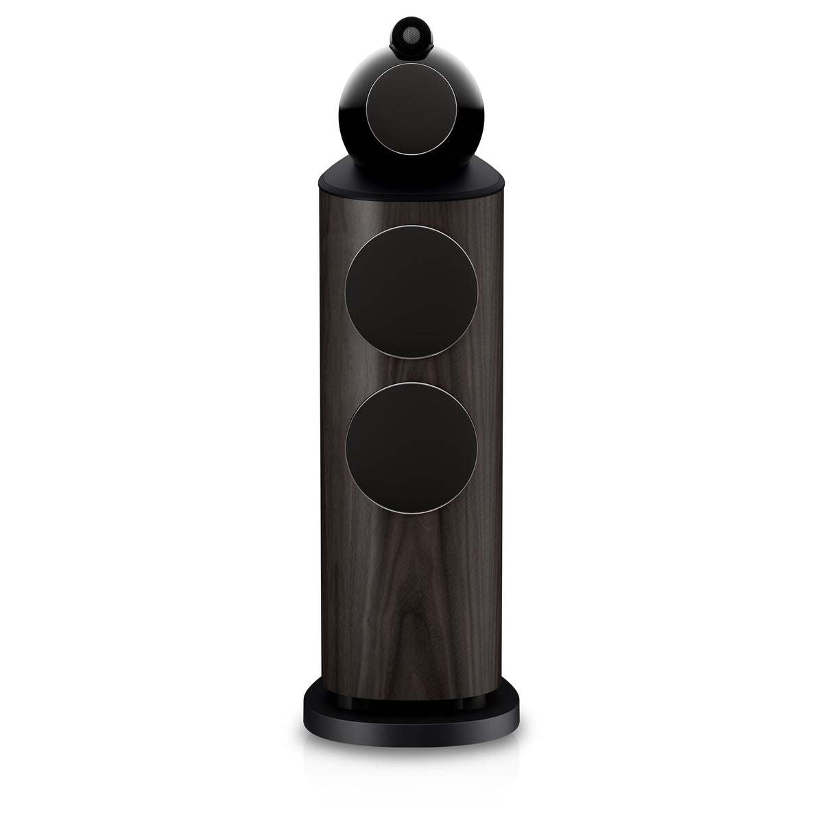 Bowers & Wilkins 803 D5 in Dark Walnut, front view with grille