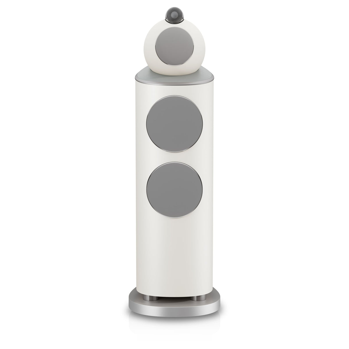 Bowers & Wilkins 803 D5 in Warm White, front view with grille