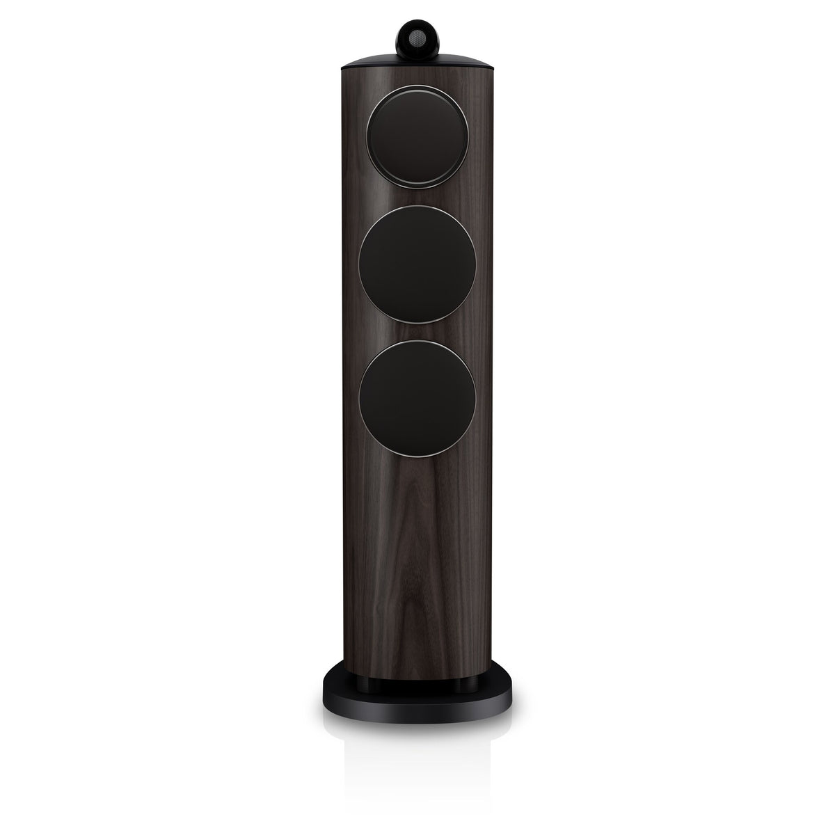 Bowers & Wilkins 804 D5 in Dark Walnut, front view with grille