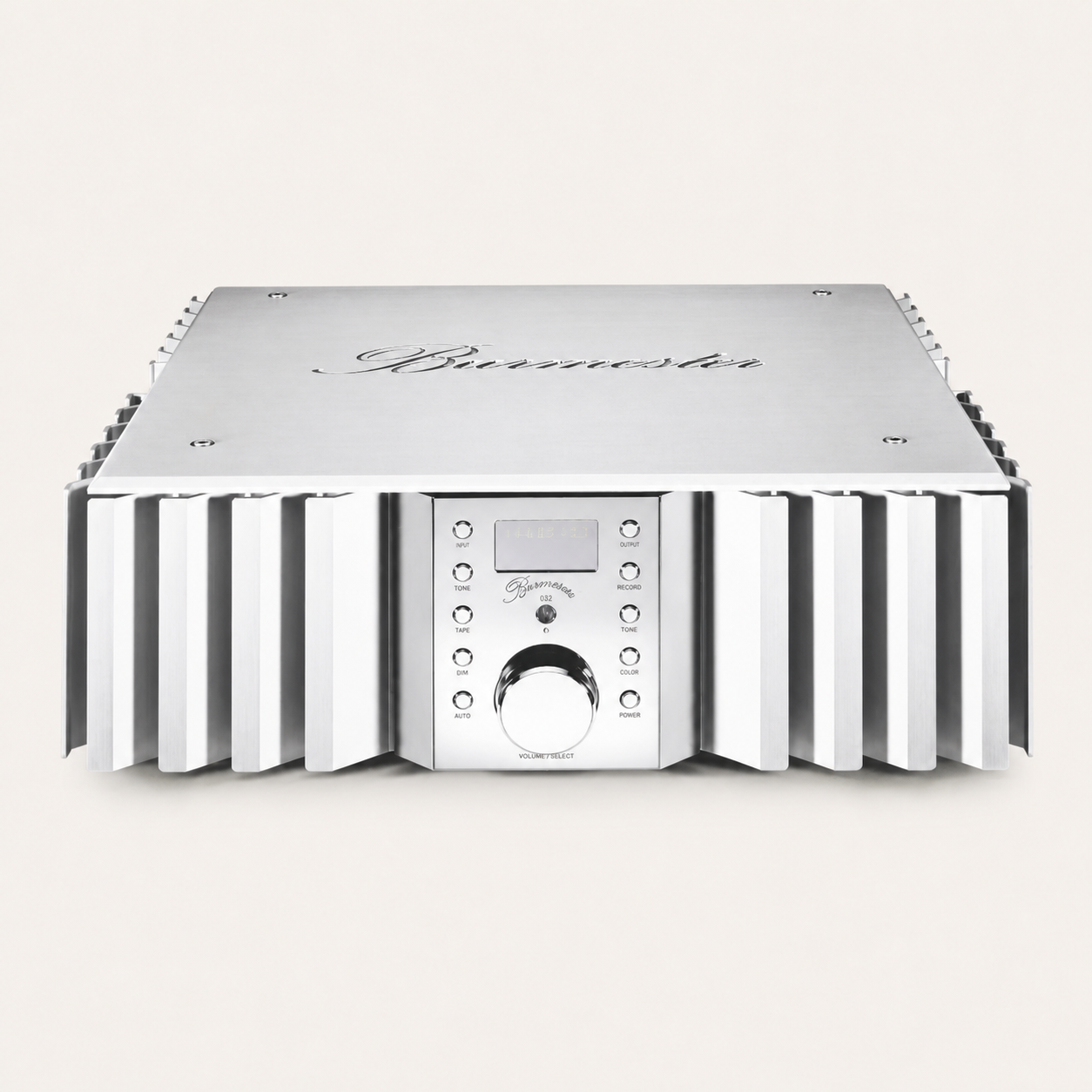 Burmester 032 Integrated Amplifier on a warm-neutral background