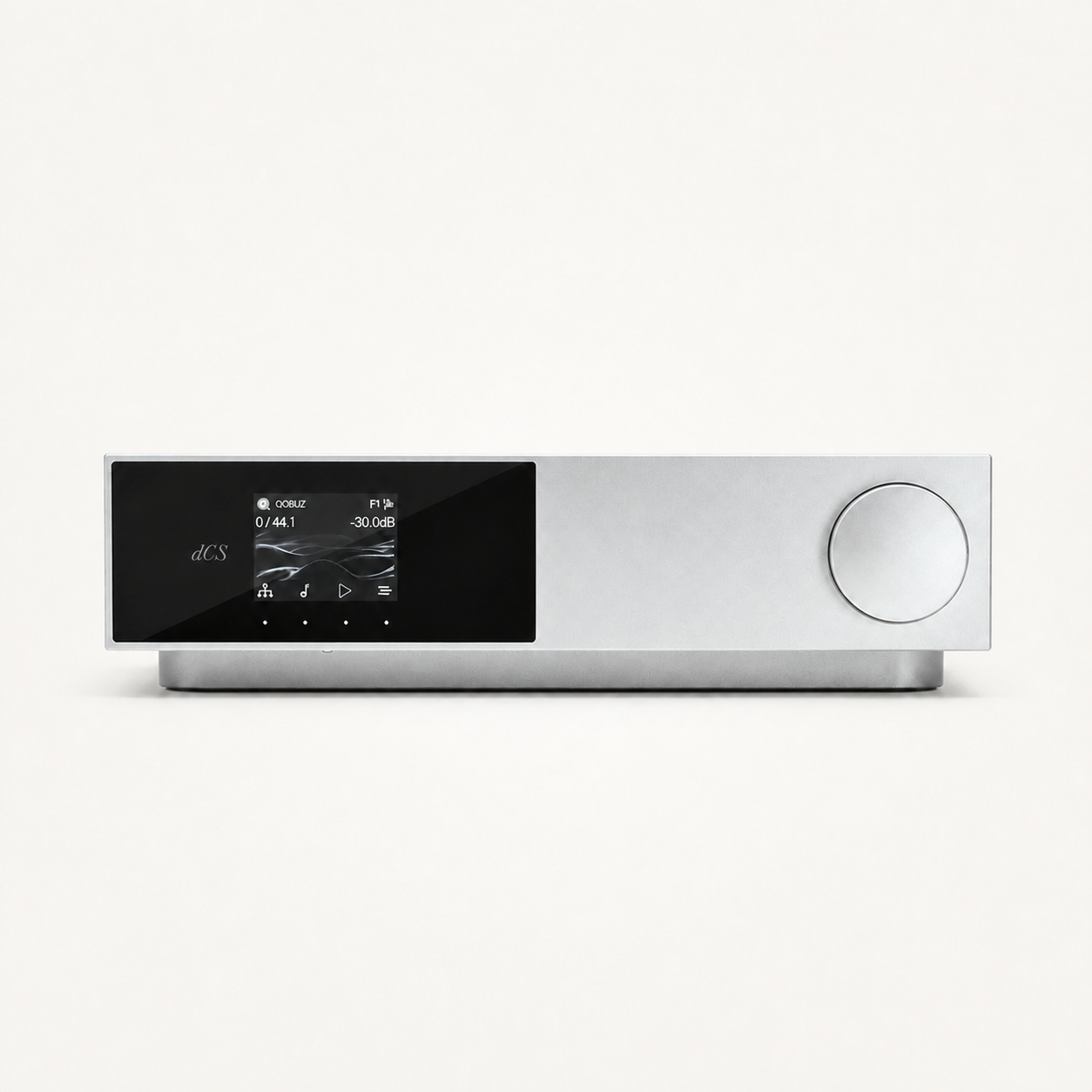 dCS Lina DAC X, straight-on front view on the Rossini APEX warm-neutral background