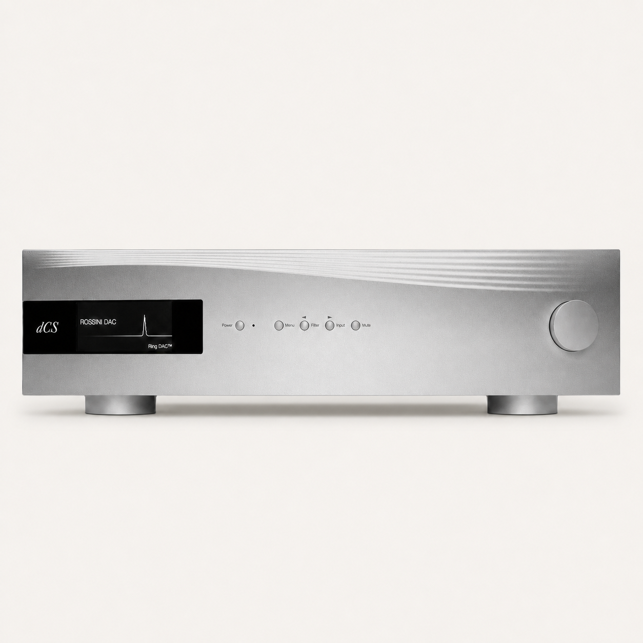 dCS Rossini APEX DAC, straight-on front view on a warm-neutral background