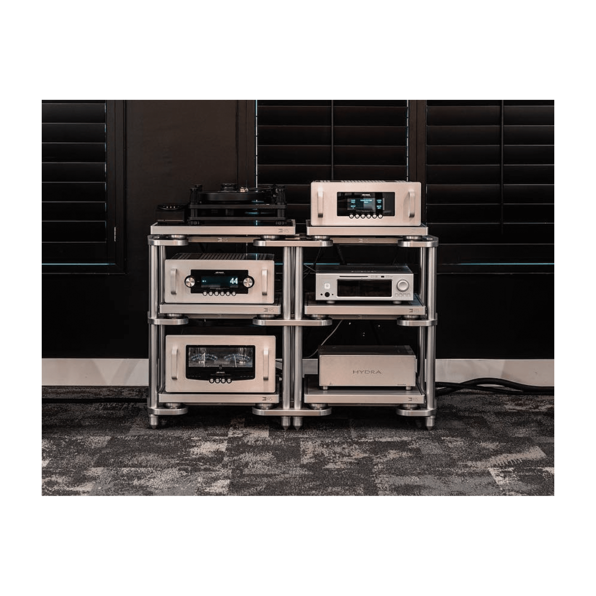 SXR Double-Wide Three-Shelf Rack with R3X Bases in silver finish