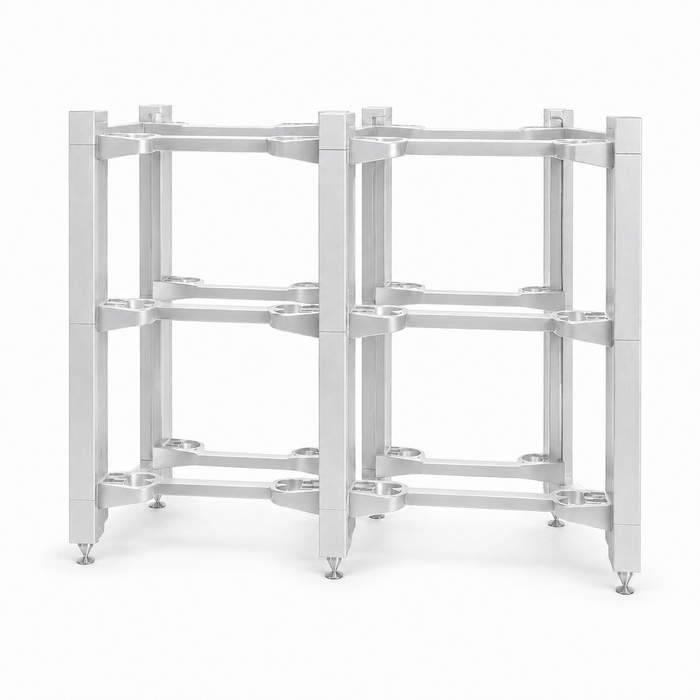 VXR Double-Wide Reference Three-Level Empty Frame in silver finish without isolation platforms