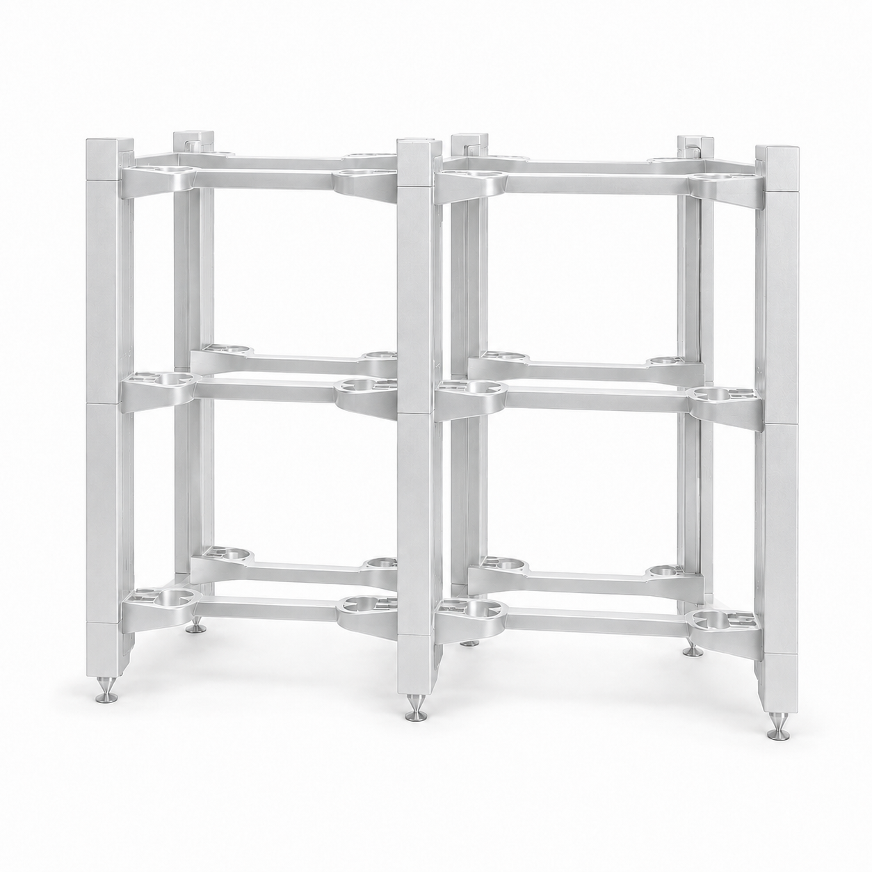 VXR Double-Wide Reference Three-Level Empty Frame in silver finish without isolation platforms