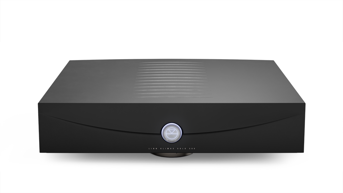 Linn Klimax Solo 500 mono power amplifier in black, front perspective