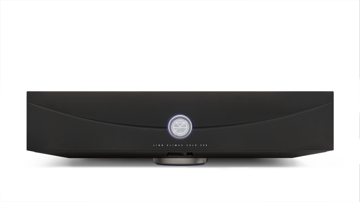 Linn Klimax Solo 500 mono power amplifier in black, front view