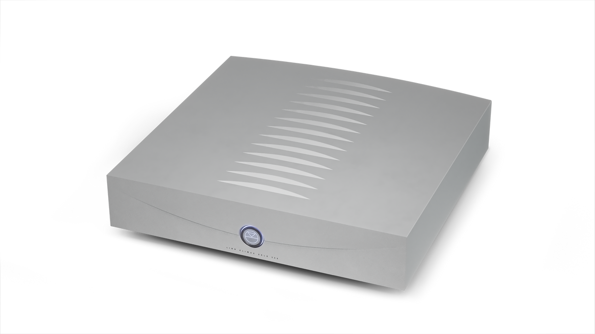Linn Klimax Solo 500 mono power amplifier in silver, three-quarter view