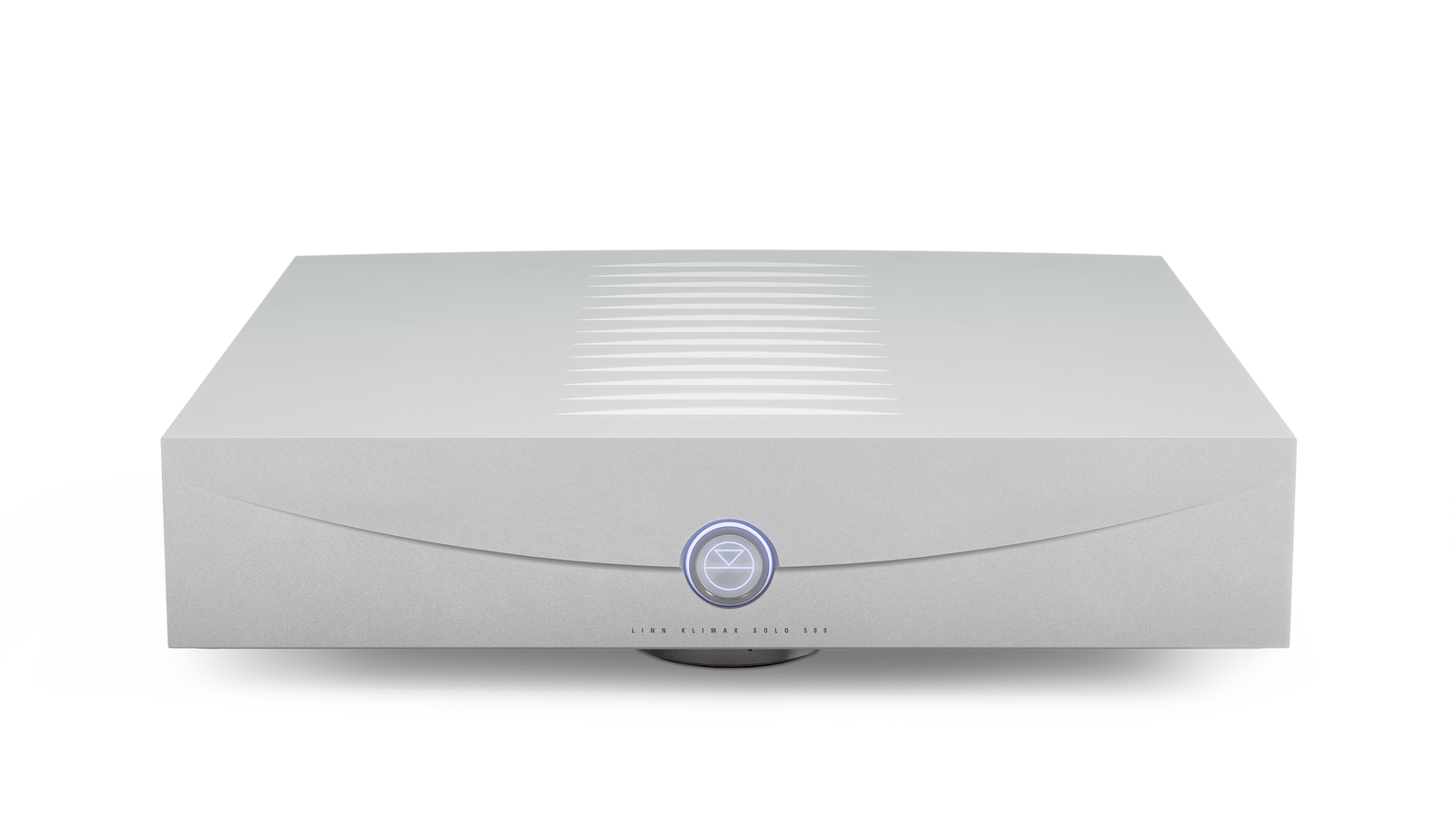 Linn Klimax Solo 500 mono power amplifier in silver, front view