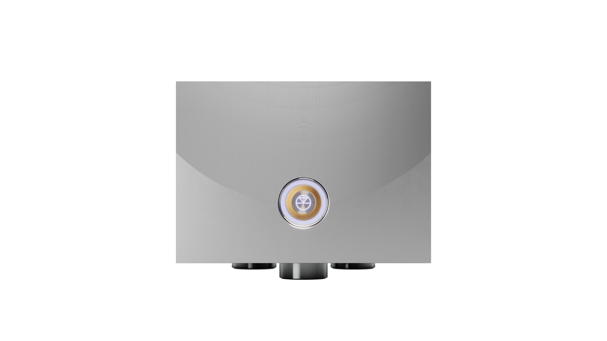 Linn Klimax Solo 800 mono power amplifier in silver, front view