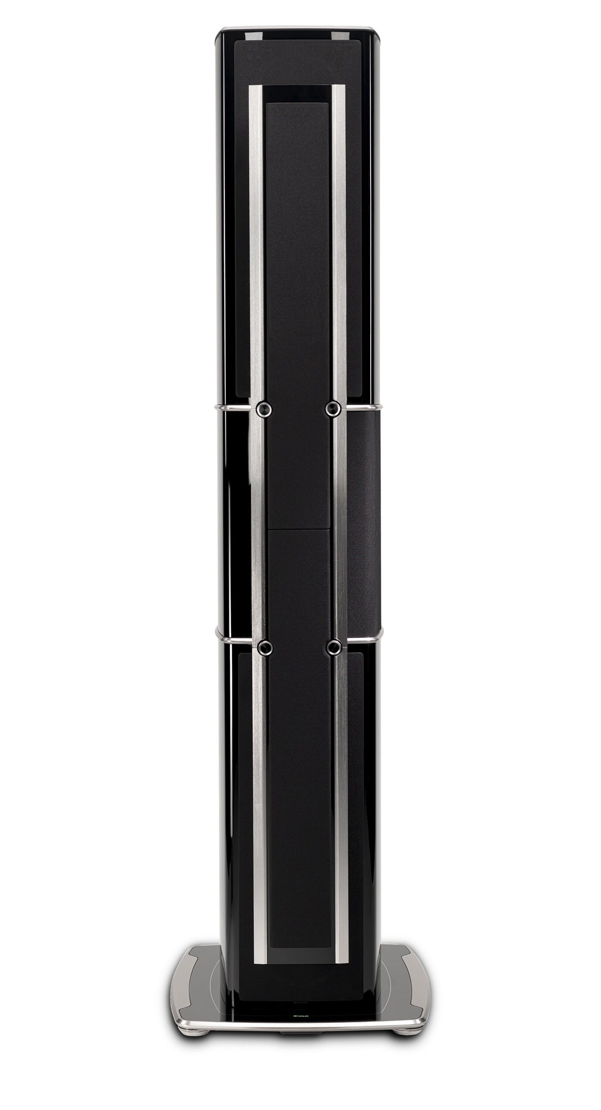 McIntosh XRT2.1K in Piano Black, front view with grille
