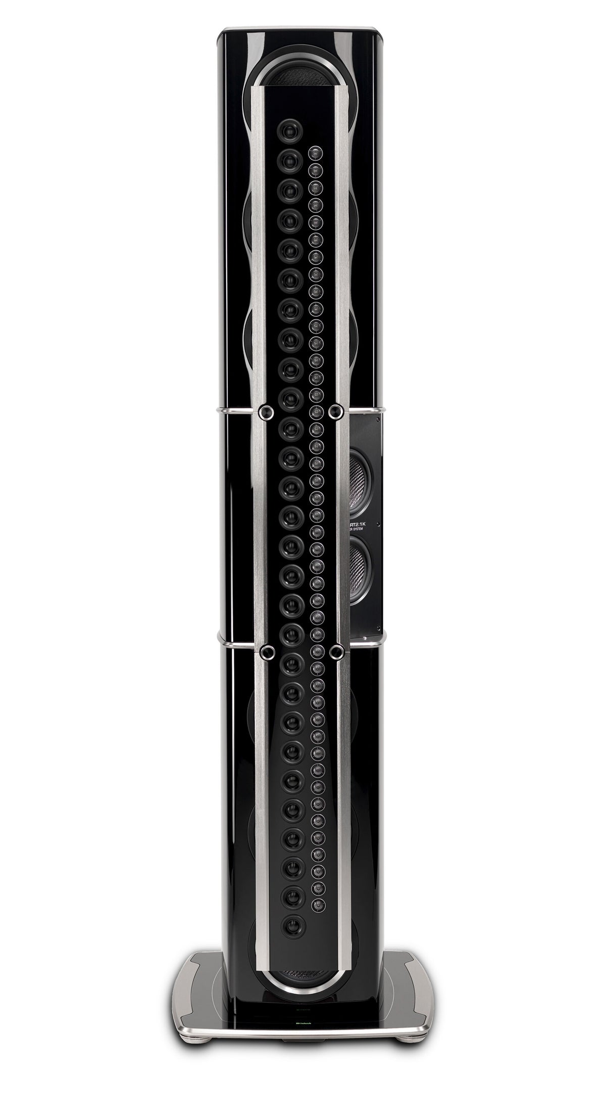 McIntosh XRT2.1K in Piano Black, front view without grille