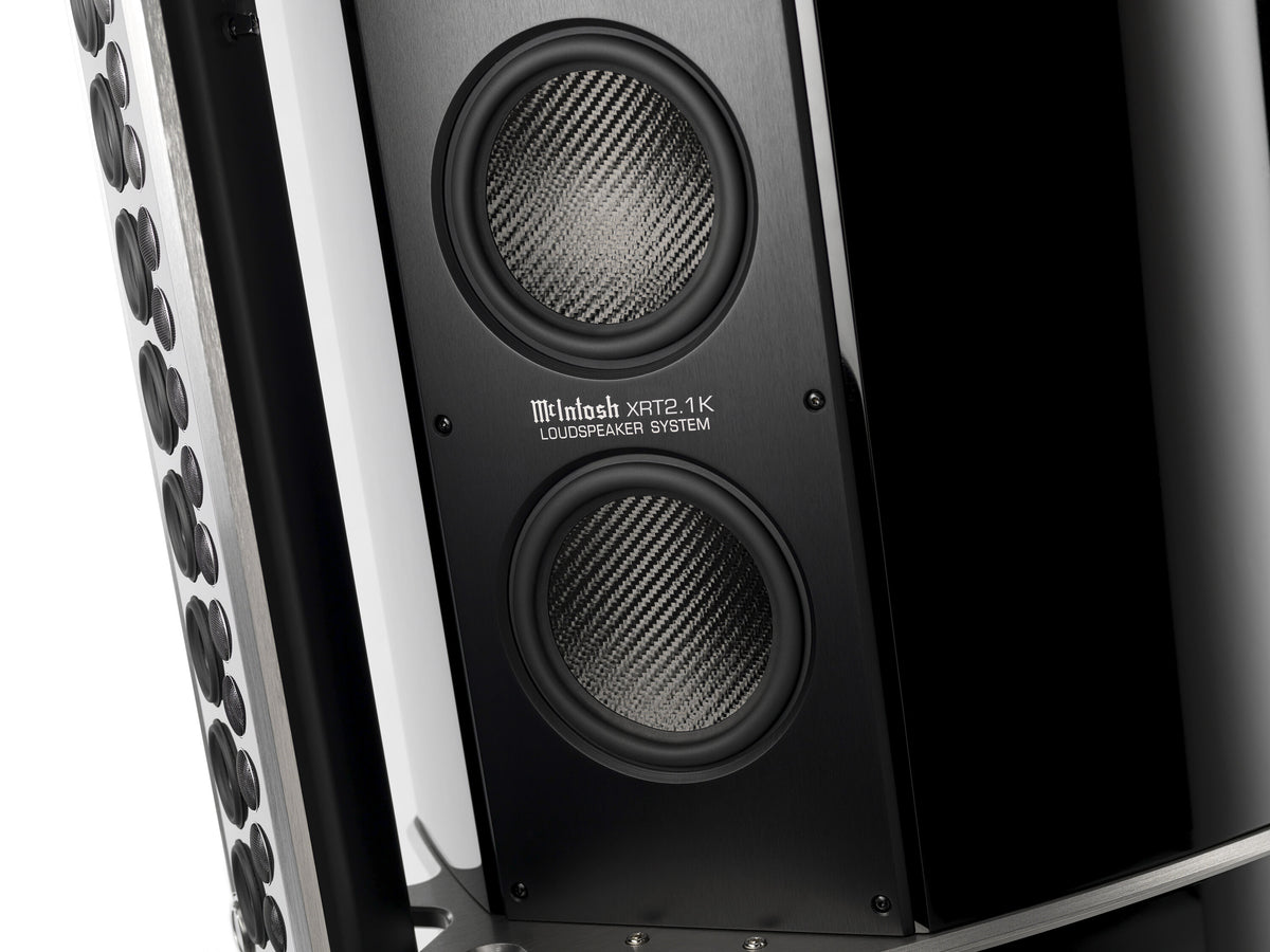 McIntosh XRT2.1K in Piano Black, midrange and woofer detail