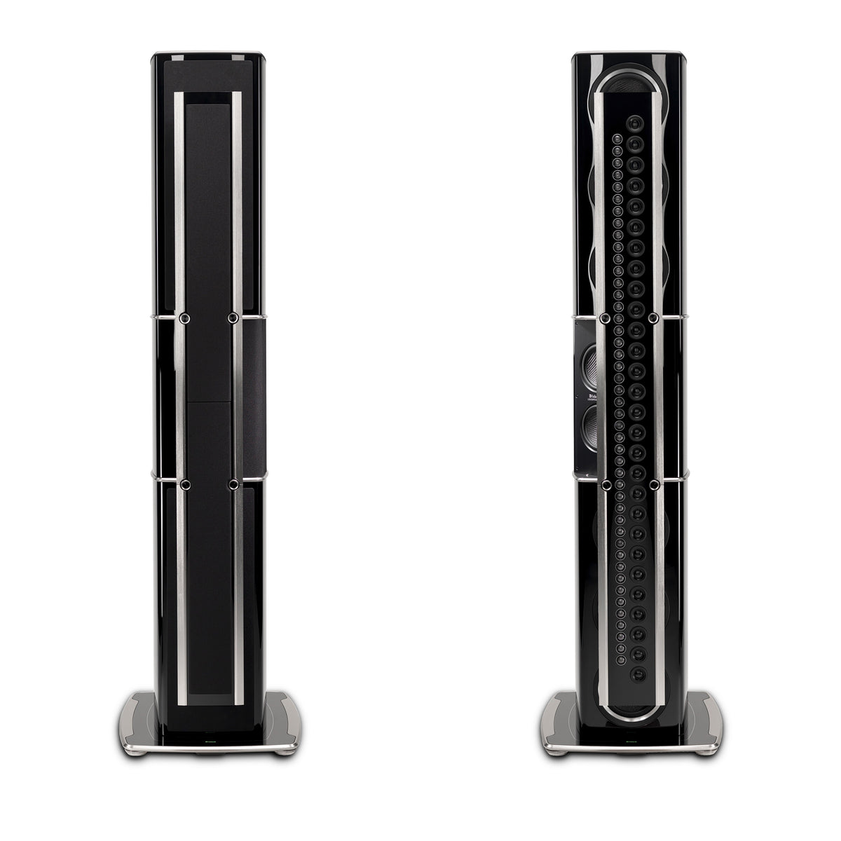 McIntosh XRT2.1K in Piano Black, pair with and without grilles