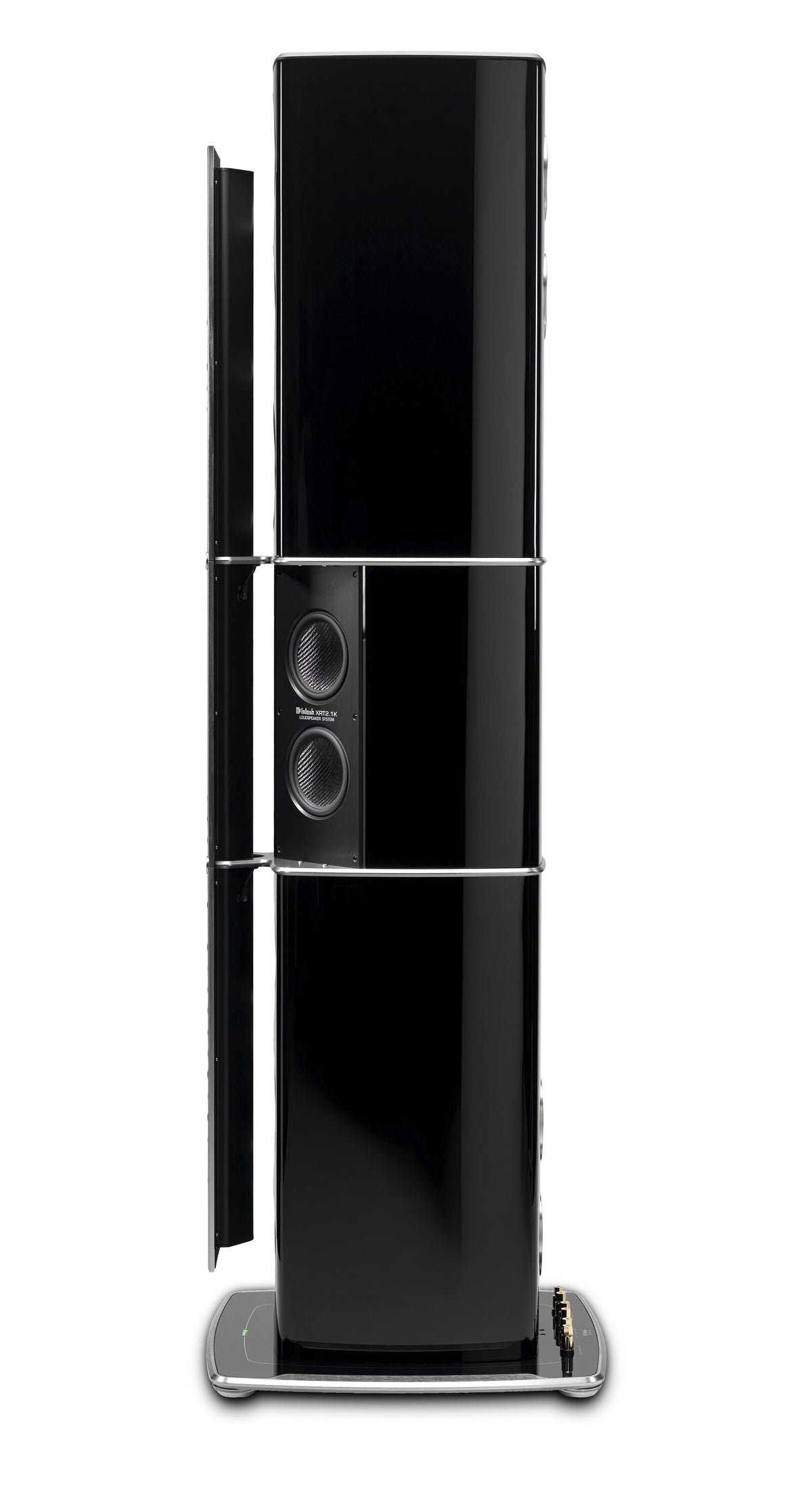 McIntosh XRT2.1K in Piano Black, side view