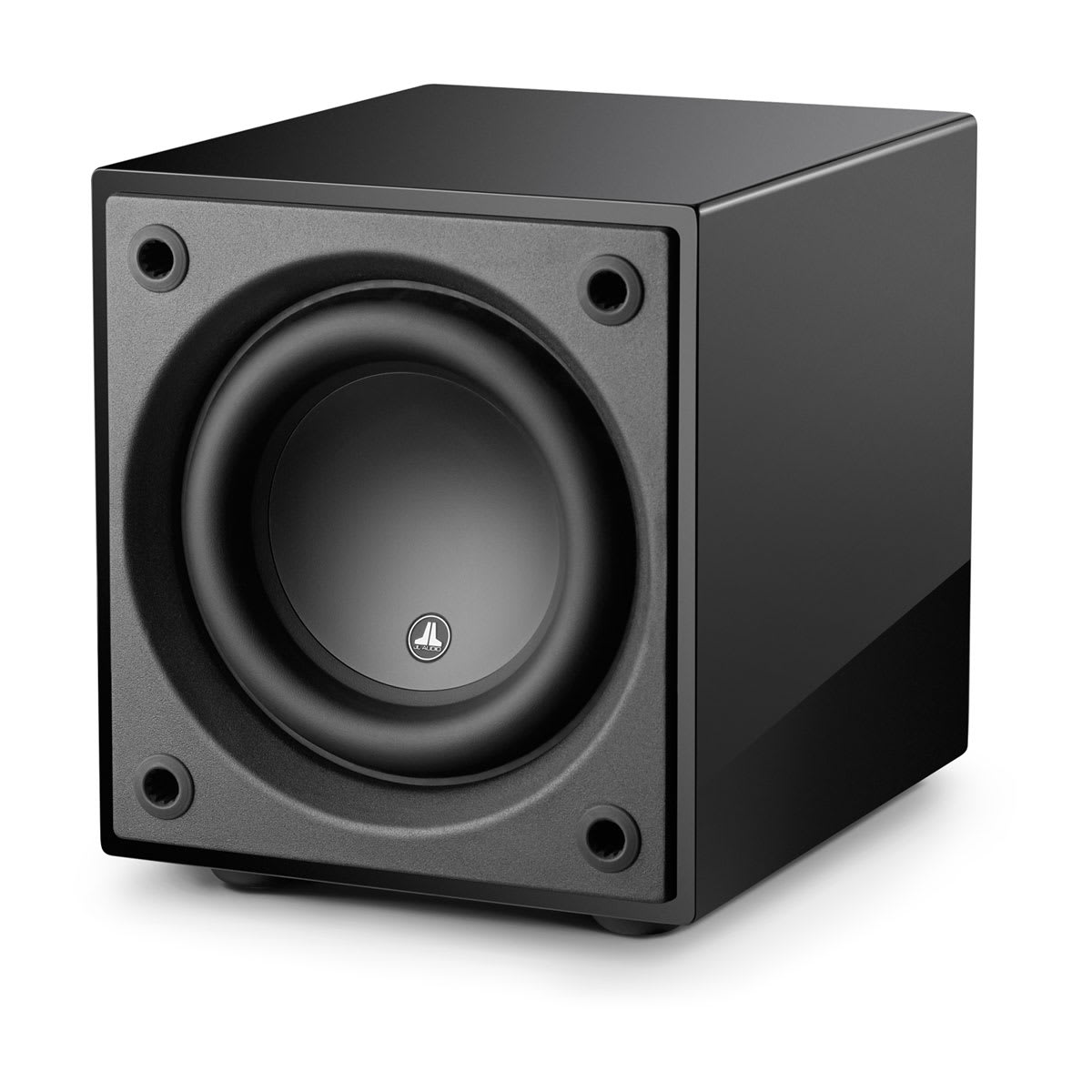 JL Audio Dominion d108 in Gloss Black, angle without grille
