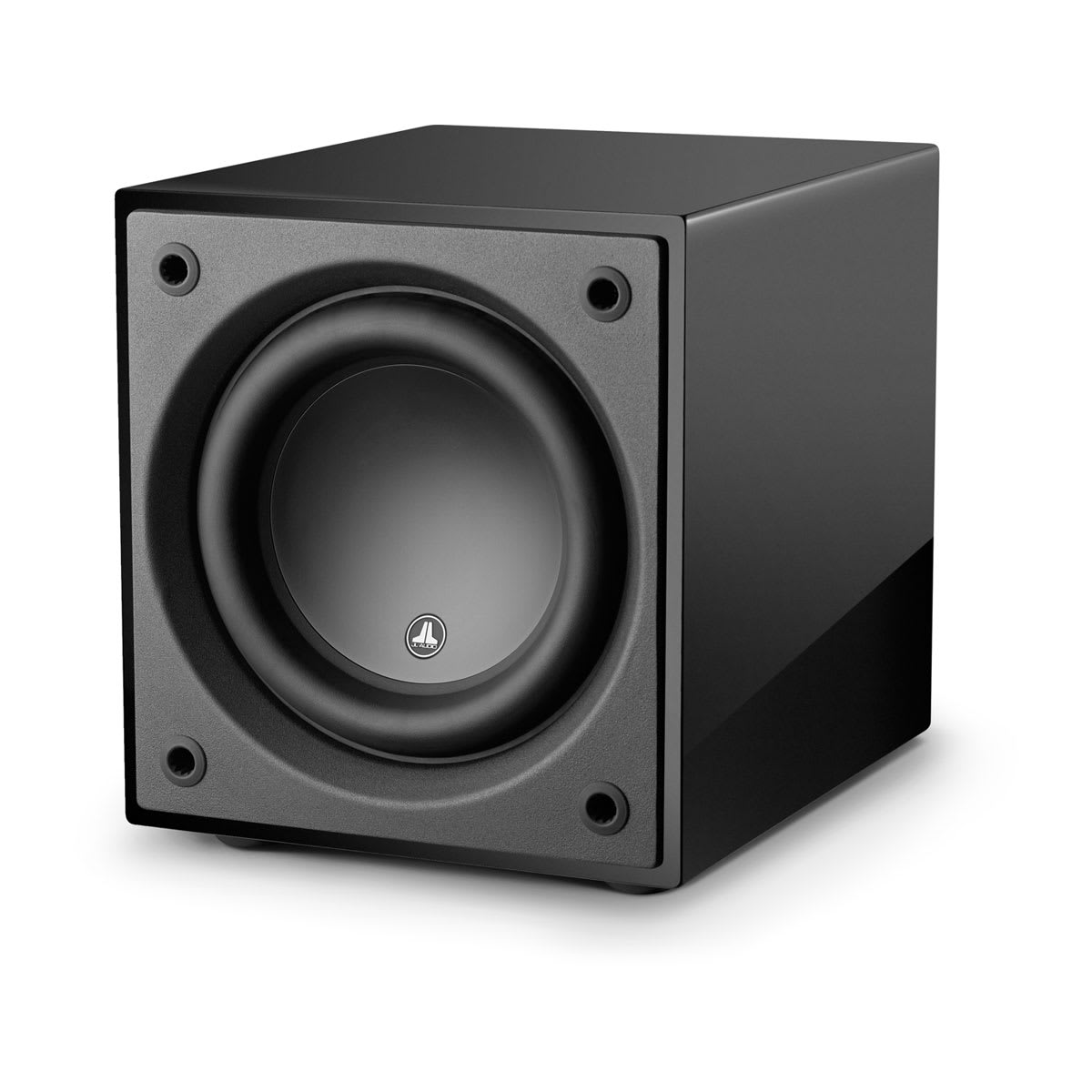 JL Audio Dominion d110 in Gloss Black, angle without grille