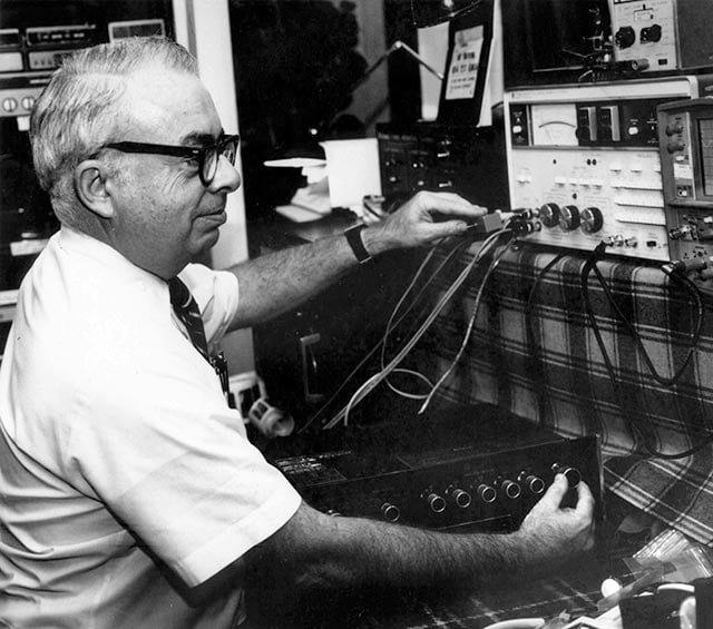 Dave O'Brien at a McIntosh Performance Clinic, bench-testing customers' amplifiers in dealers' stores