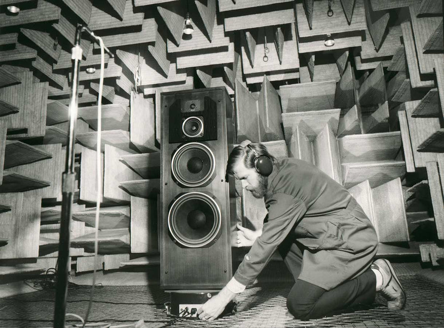Senior loudspeaker engineer Carl Van Gelder in the full-size McIntosh anechoic chamber