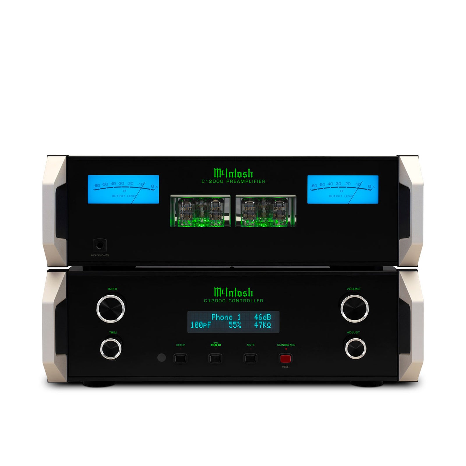 McIntosh C12000 preamplifier controller and tube chassis, front view