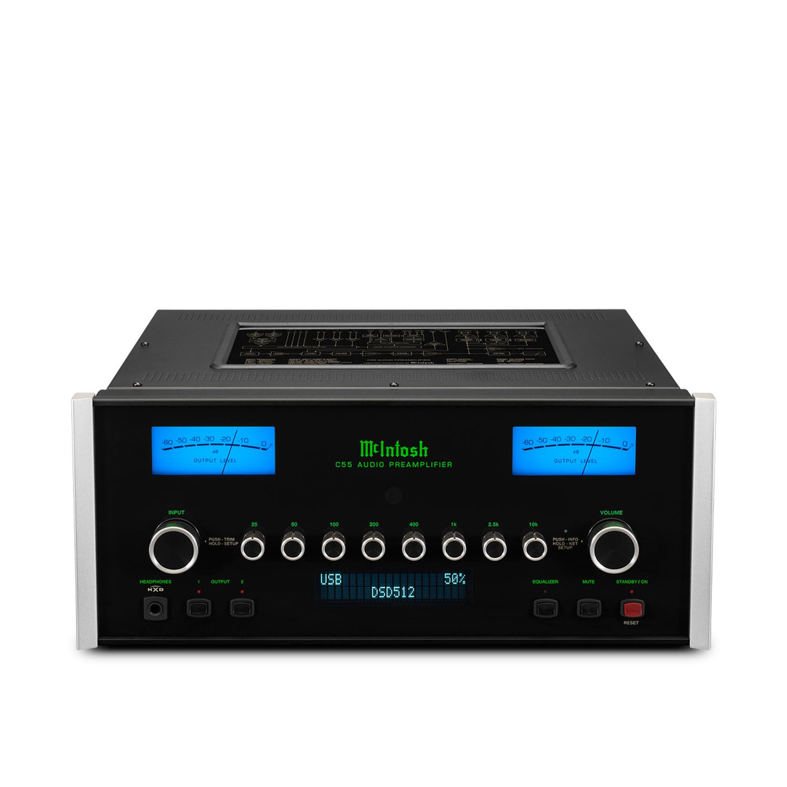 McIntosh C55 preamplifier, front and top view