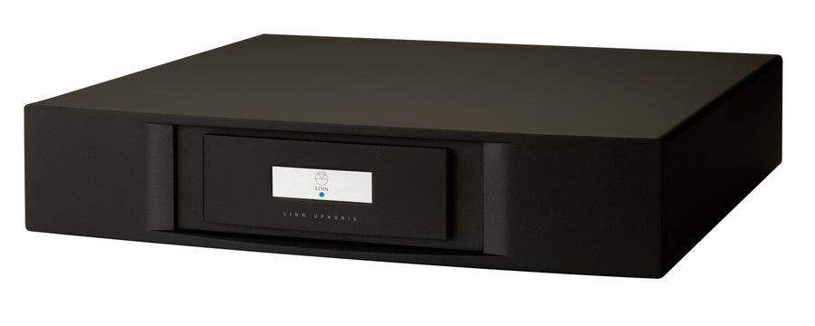Linn Uphorik phono stage in black, three-quarter view