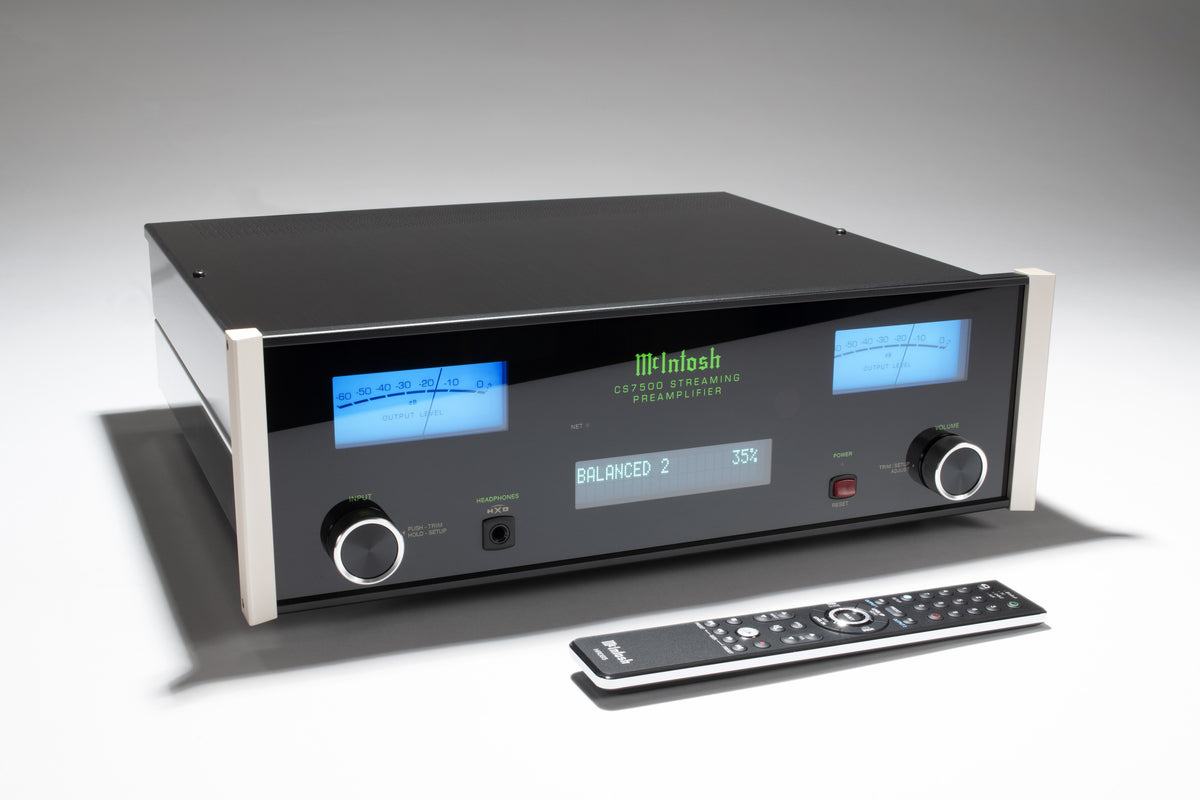 McIntosh CS7500 Streaming Preamplifier — angle with remote