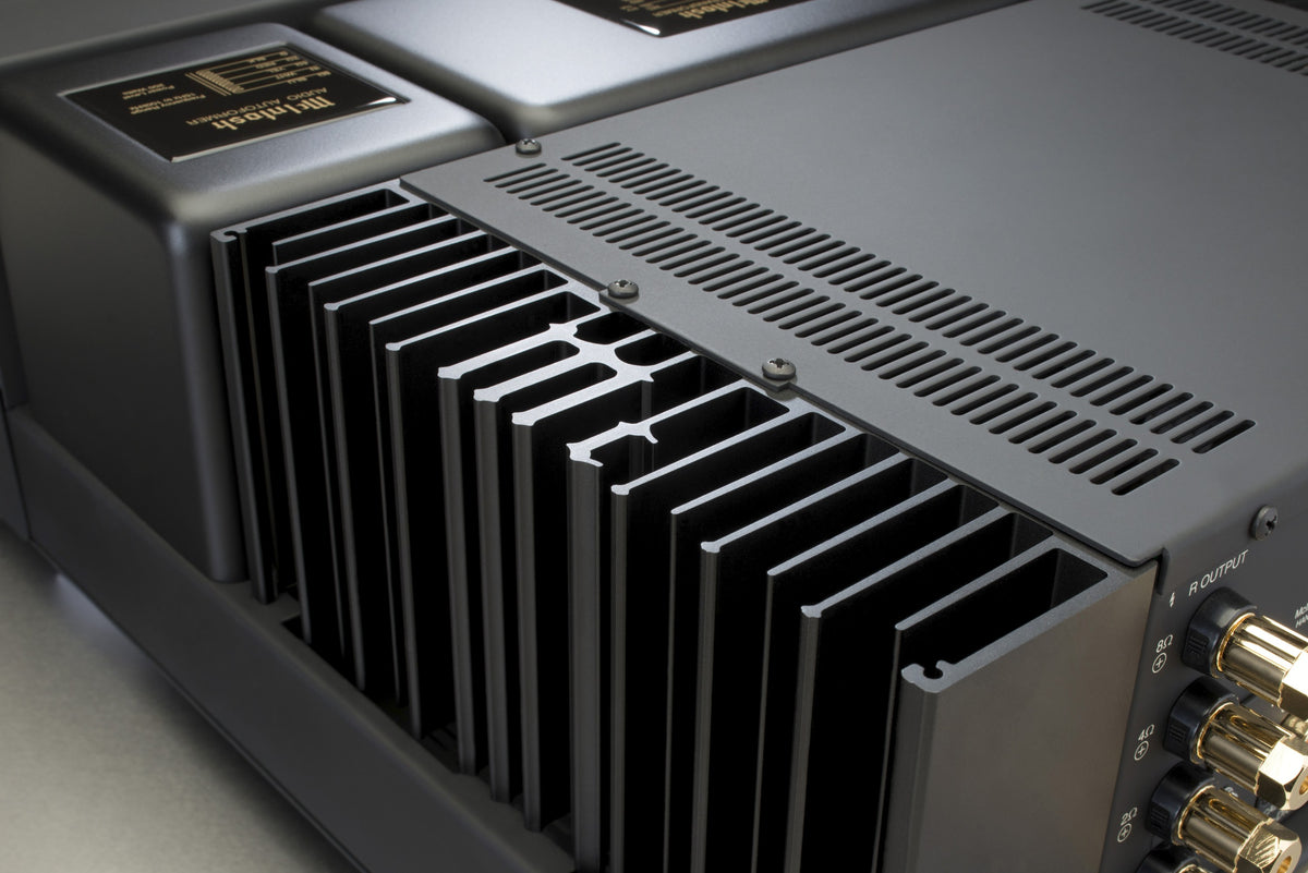 A McIntosh Monogrammed Heatsink: the company initials are formed by the fins