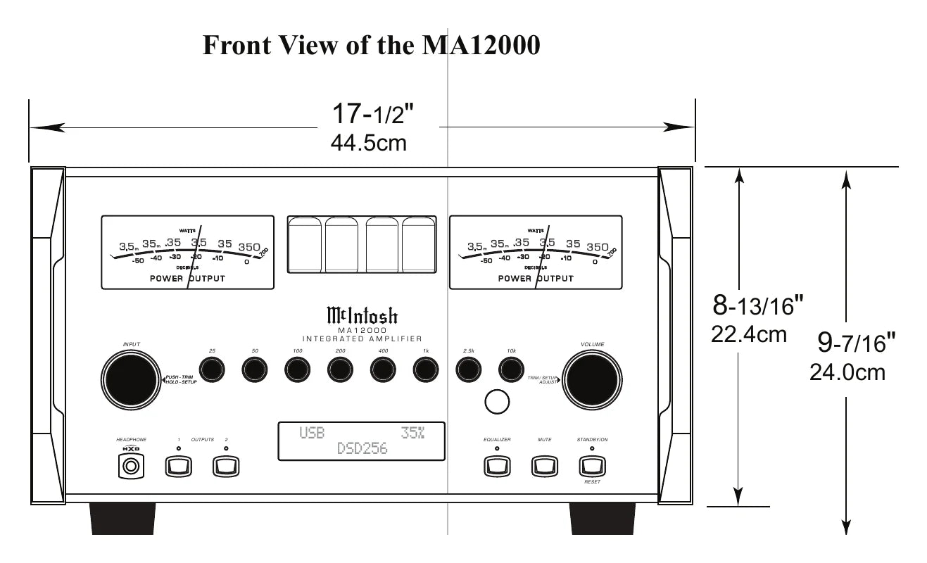 Official McIntosh MA12000 front dimension drawing