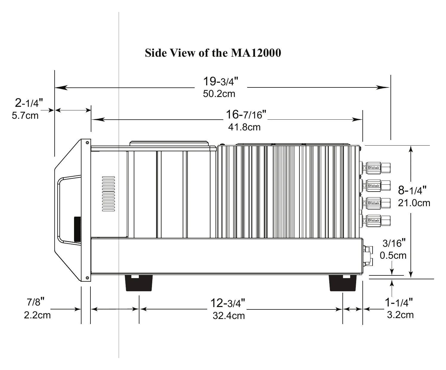 Official McIntosh MA12000 side dimension drawing