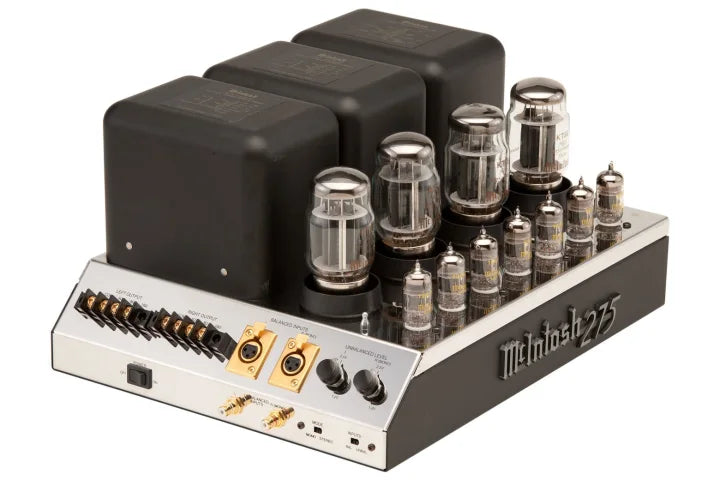 McIntosh MC275 Mk IV vacuum-tube amplifier shown from the front-left angle