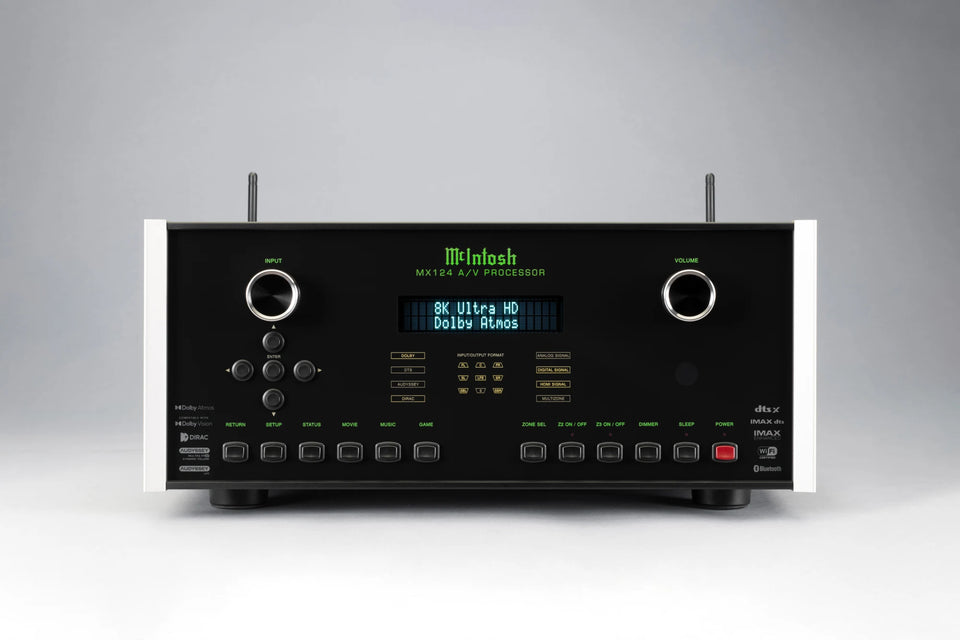 Front view of the McIntosh MX124 home theater processor