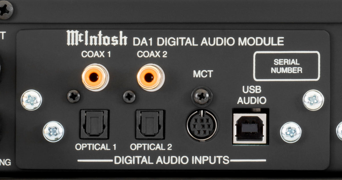 McIntosh MA5300 rear digital inputs with the DA1 Digital Audio Module label clearly visible